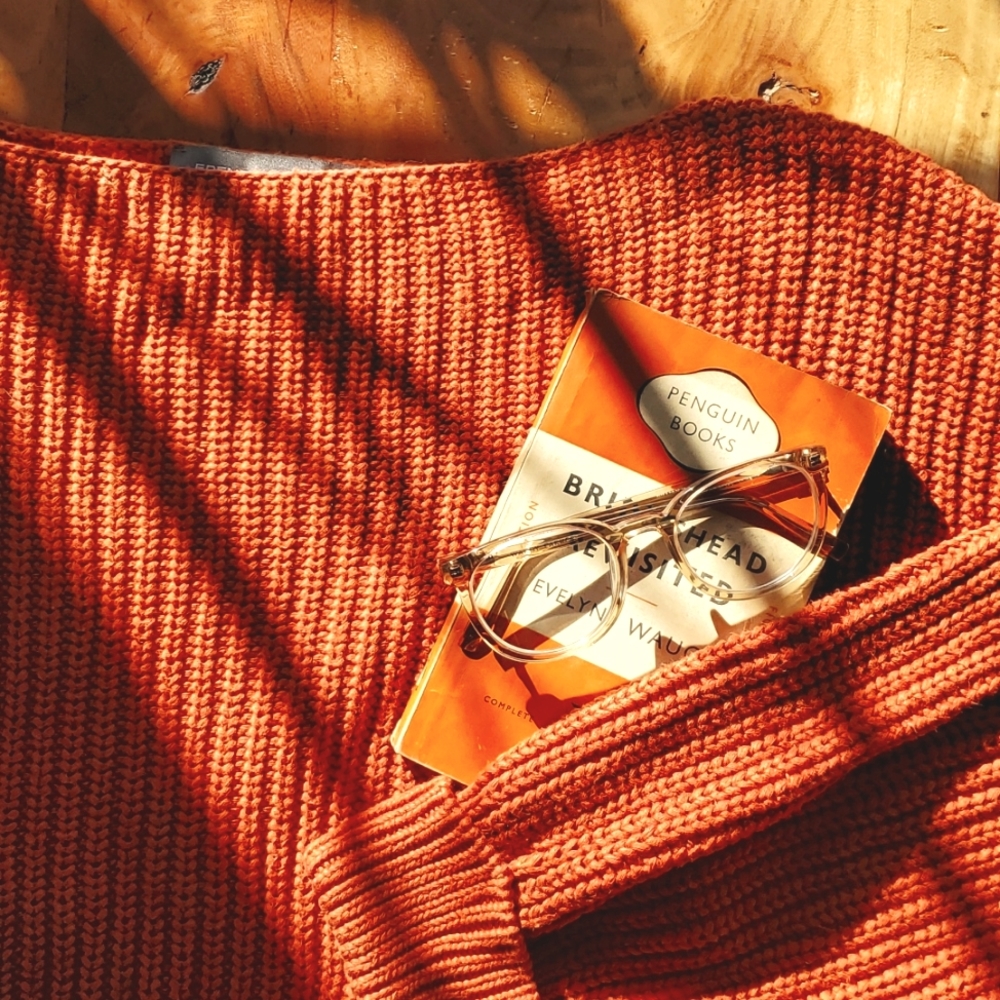 Boxy French Connection Millie Mozart Sweater in Burnt Orange